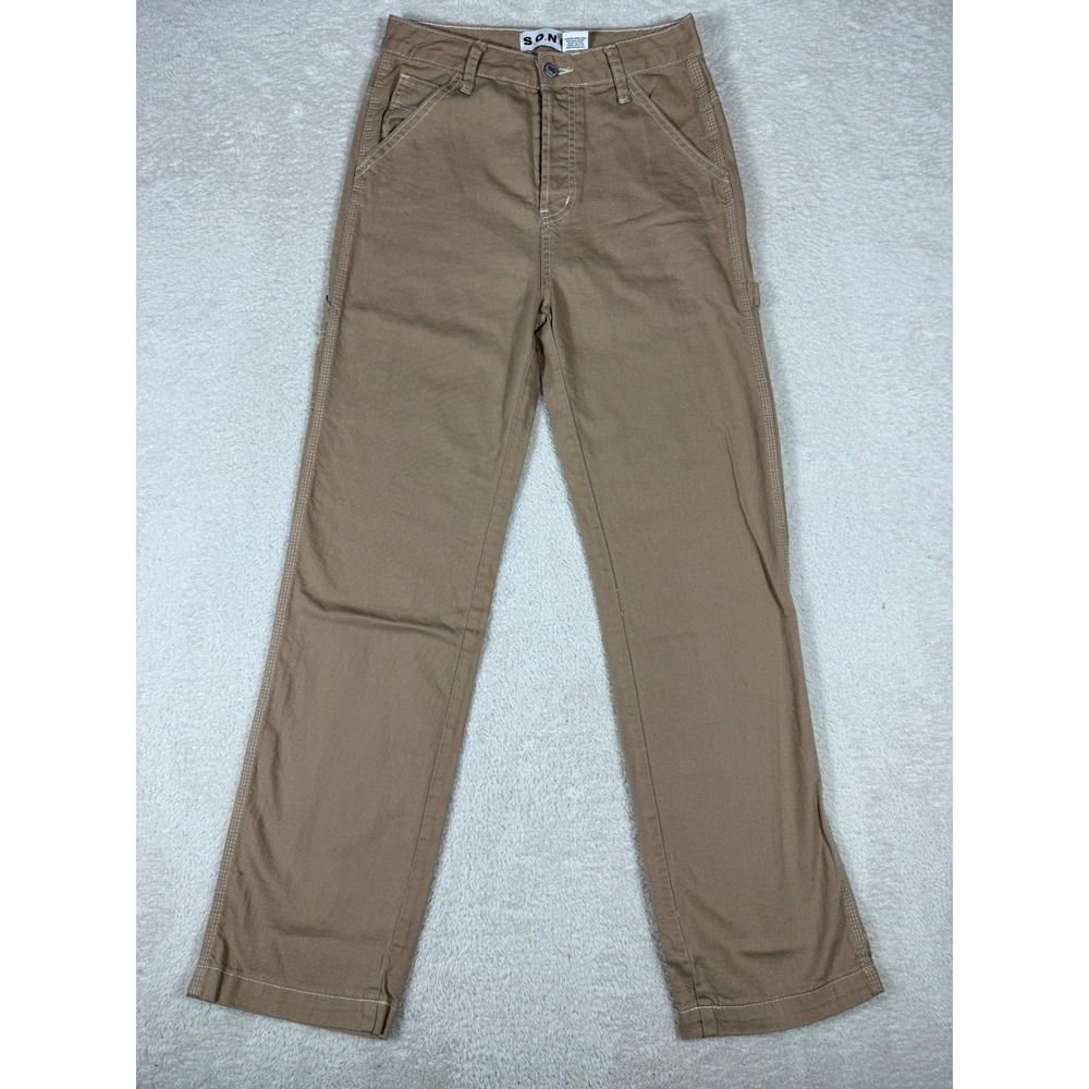SONG Carpenter Pants Womens 3/26 Tan Brown High Rise Straight Leg Workwear